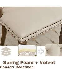 Rainsken Velvet Dining Chairs Set of 2, Modern Upholstered Kitchen Chairs with Nailhead Trim, Solid Wood Handles on Top and Sides for Dining Room