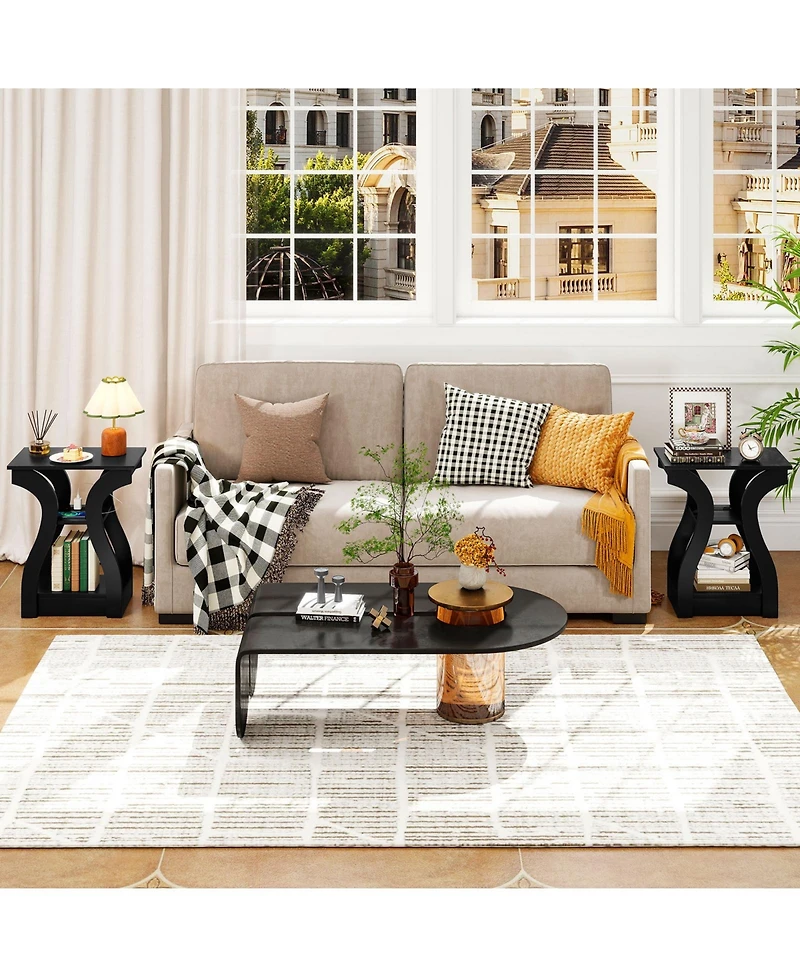 Gymax End Tables w/Charging Station Set of 2 3-Tier Side with Usb Ports and Outlets