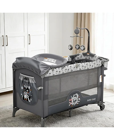 gaomon 4 1 Baby Bassinet and Playard with Changing Table Toy Bar