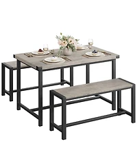 gaomon 3-Piece Mid-Century Modern Dining Set with 2 Benches