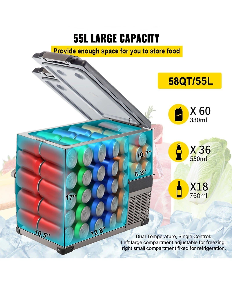 Mecale 58 Quart Portable Car Refrigerator Dual Zone 12V 24V for Camping