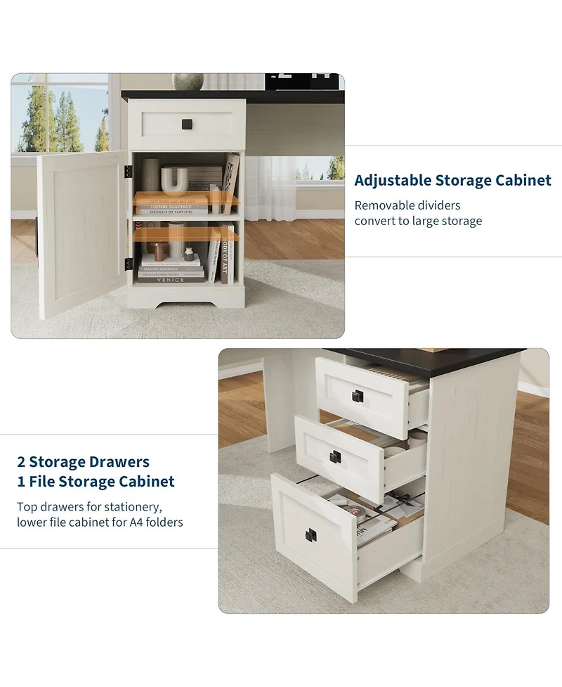 gaomon Farmhouse 60" Wood L Shaped Executive Desk with File Drawers and Storage Cabinet