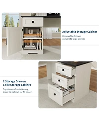 gaomon Farmhouse 60" Wood L Shaped Executive Desk with File Drawers and Storage Cabinet