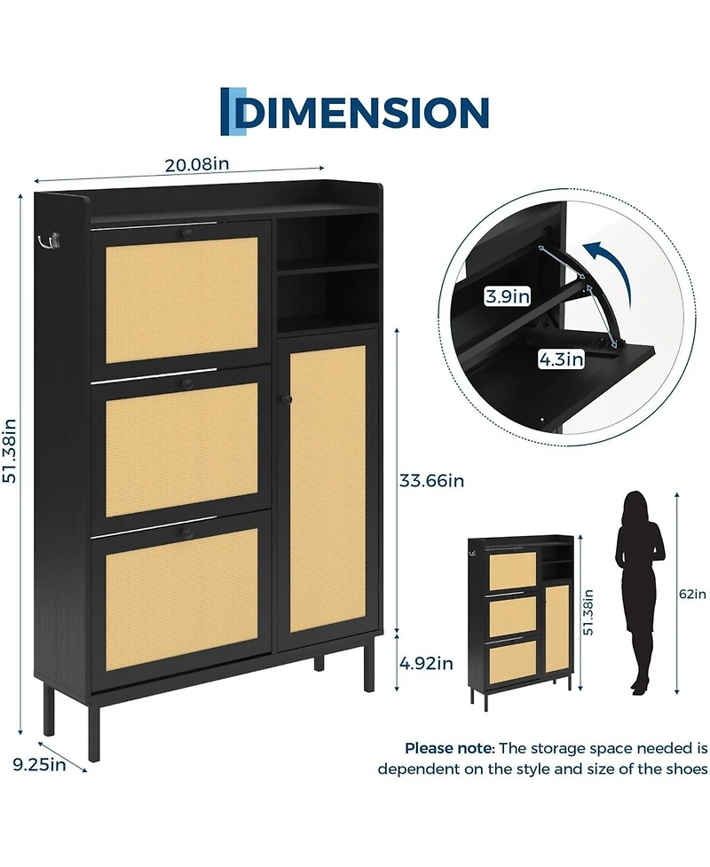 gaomon Freestanding Shoe Cabinet with 3 Flip Drawers and 5 Tier Shelves
