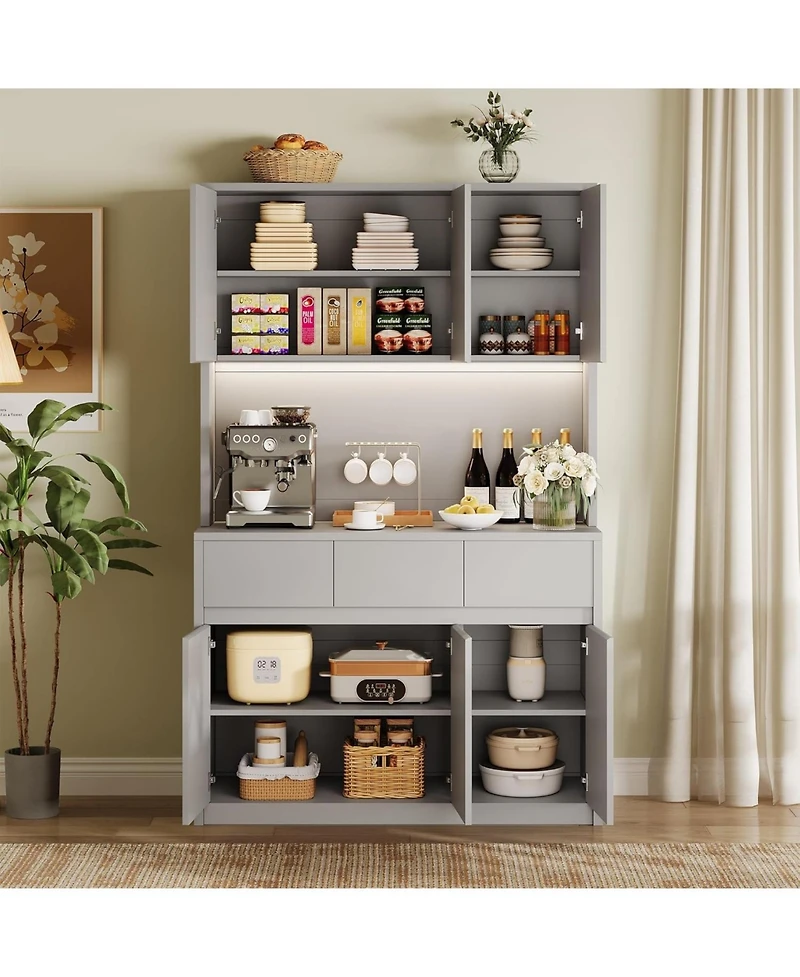 gaomon Kitchen Pantry Cabinet,71 in Tall Storage Cabinet with DoorsandShelves Adjustable, Kitchen Storage Hutch with Microwave Shelf