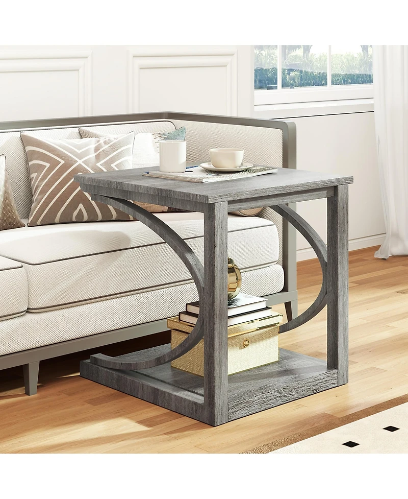 Gymax 2PCS 24'' Side End Table with Storage Shelf and Rubber Wood Frame for Small Space