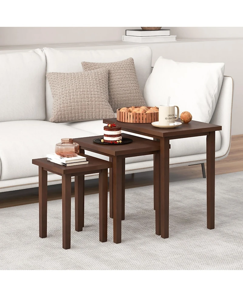 Gymax Nesting End Tables Farmhouse Rectangle Side Table Set for Living Room