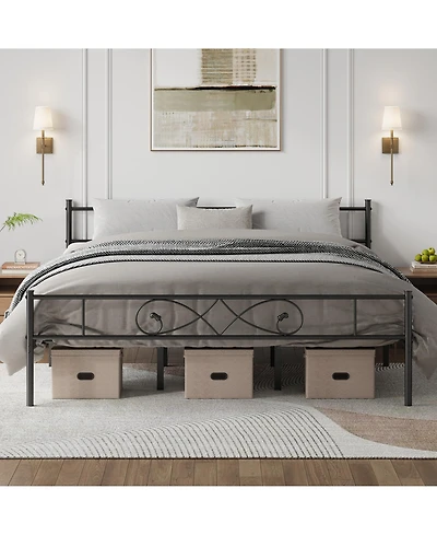Homfan Metal Platform Bed Frame with Fist-Style Headboard and Footboard, Underbed Storage and Metal Slats