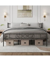 Homfan Metal Platform Bed Frame with Fist-Style Headboard and Footboard, Underbed Storage and Metal Slats
