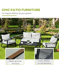 Outsunny 4 Pc Patio Furniture Set w/ Table & Cushion,