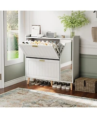 gaomon Shoe Cabinet with Mirror, 2 Flip Drawers and Side Cabinet, Wood Shoe Storage Cabinet with Adjustable Shelves
