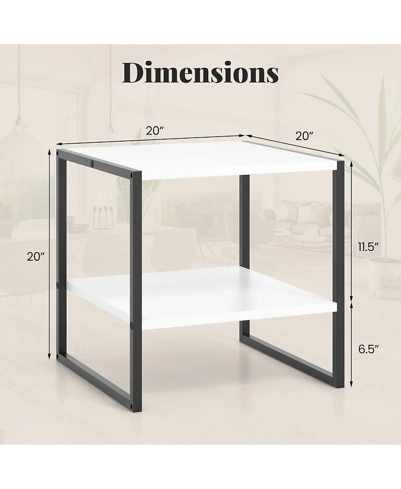 Gymax 20'' 2-Tier End Table w/ Storage Shelf Reversible Design for Living Room