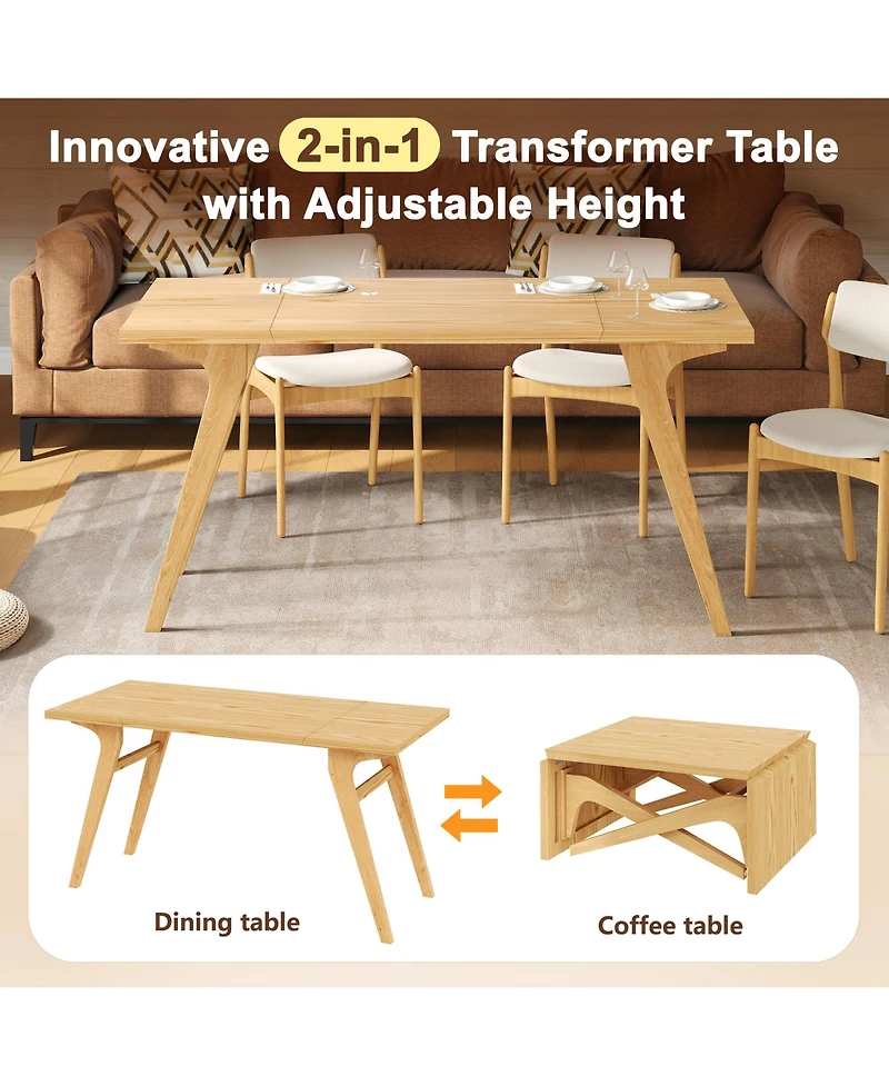 Rainsken 2-in-1 Transformer Coffee Table and Expandable Dining Table for 3, Space-Saving Design with Adjustable Height for Small Apartments