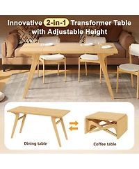 Rainsken 2-in-1 Transformer Coffee Table and Expandable Dining Table for 3, Space-Saving Design with Adjustable Height for Small Apartments