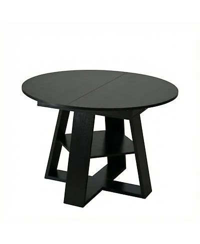 Rainsken 43.3-59" Extendable Wood Oval Dining Table with Removable Leaves and Storage Shelf