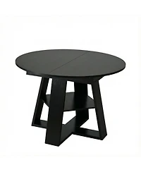 Rainsken 43.3-59" Extendable Wood Oval Dining Table with Removable Leaves and Storage Shelf