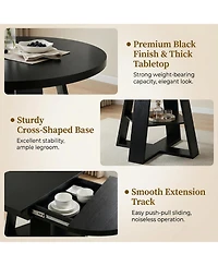 Rainsken 43.3-59" Extendable Wood Oval Dining Table with Removable Leaves and Storage Shelf