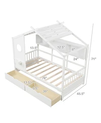 Slickblue Kids House Bed Frame with Storage Drawers and Safety Rails