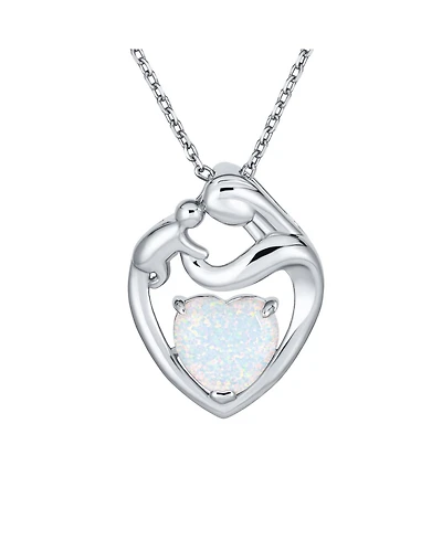 Bling Jewelry Opal Heart Loving Mother Family Necklace Pendant Rose Gold Plated Silver