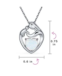 Bling Jewelry Opal Heart Loving Mother Family Necklace Pendant Rose Gold Plated Silver