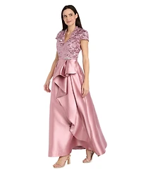 R & M Richards Petite Mix Media Embroidered Lace Ruffle Skirt Ball Gown