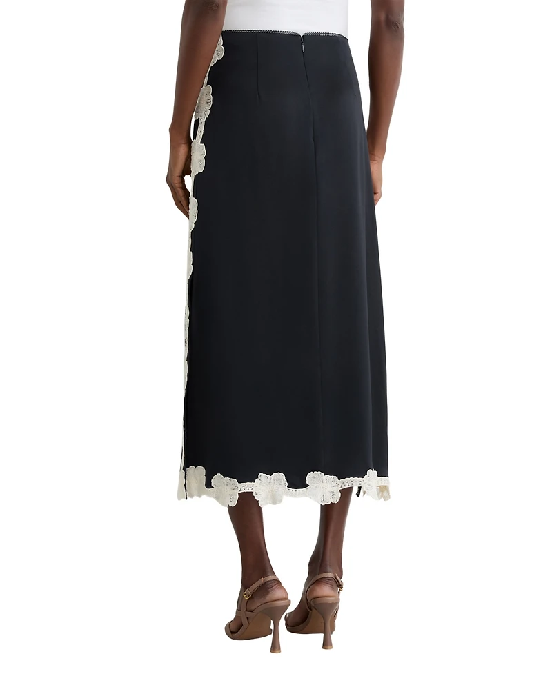Reiss Women's Satin Floral-Lace Trim Midi Skirt