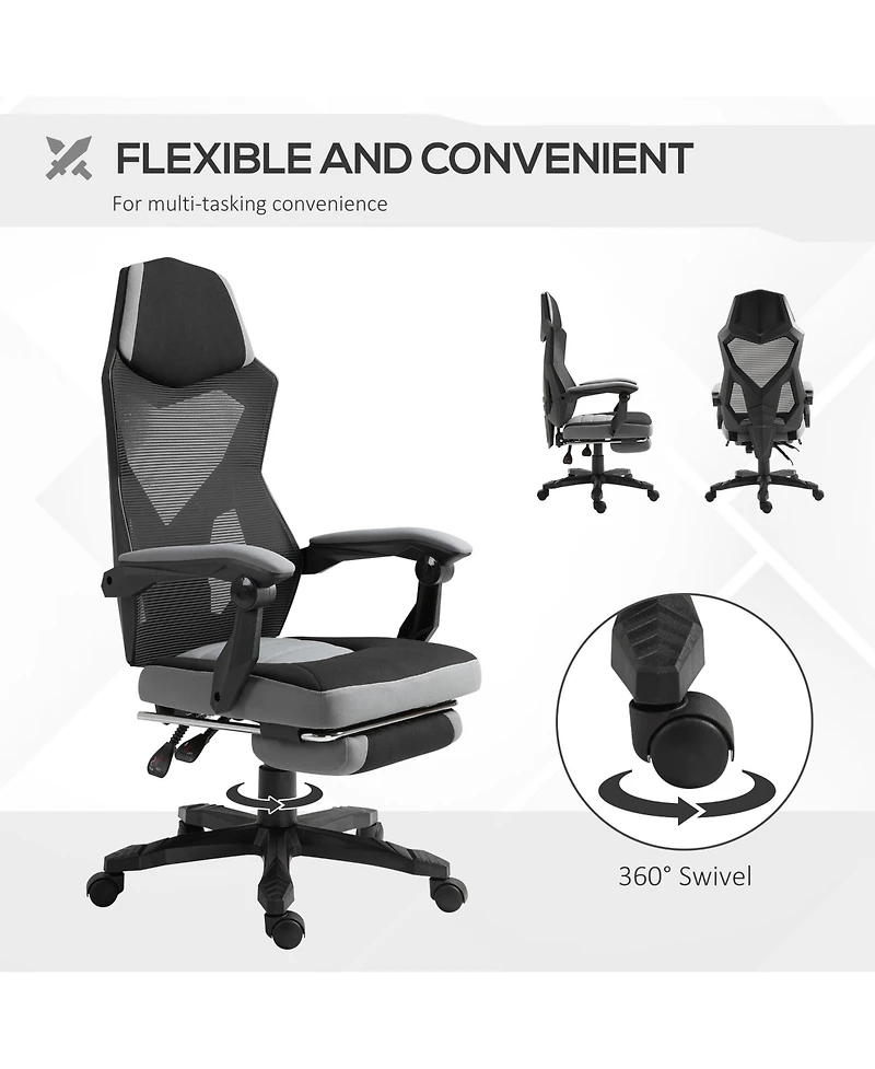 Vinsetto Office Chair Adjust Height Recliner with Footrest, Wheel, Mesh Back