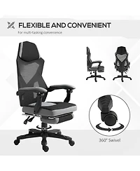 Vinsetto Office Chair Adjust Height Recliner with Footrest, Wheel, Mesh Back