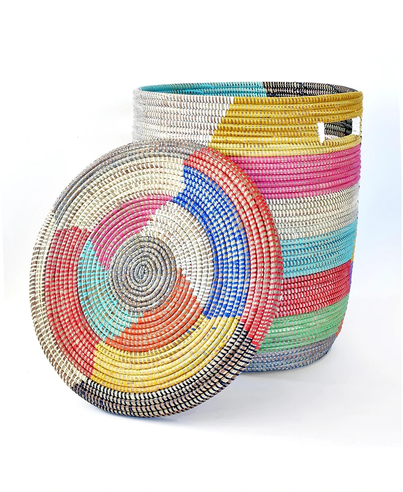 African Modern, Rainbow Herringbone Lidded Storage Basket