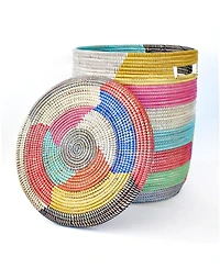 African Modern, Rainbow Herringbone Lidded Storage Basket