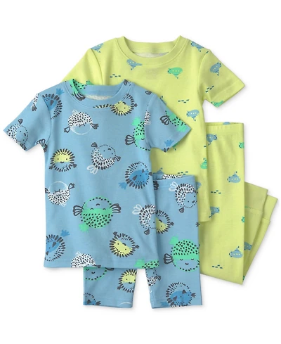 Carter's Toddler Girls' 2T-5T Pufferfish Short-Sleeve T-Shirt, Shorts and Pants Sleep Play, 4-Piece Set