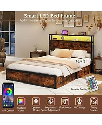Gymax Full Size Led Bed Frame with 2-Tier Storage Headboard and 4 Drawers Charging Station