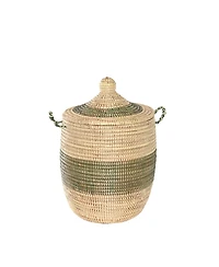 African Modern, Set of Three Green and Cream Mixed Pattern Hampers
