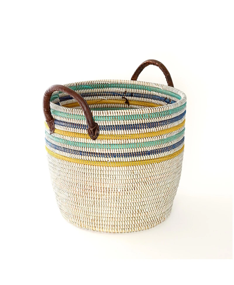 African Modern, Malika Beach Nesting Baskets with Leather Handles, Set of 2