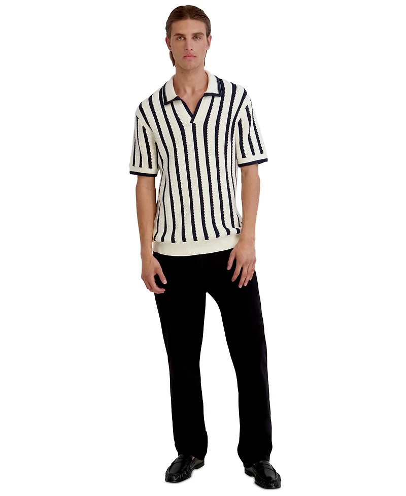 Karl Lagerfeld Paris Men's Open Weave Stripe Johnny Sweater Polo Shirt