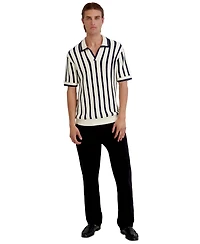 Karl Lagerfeld Paris Men's Open Weave Stripe Johnny Sweater Polo Shirt