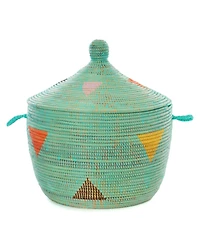 African Modern, Aqua Teranga Triangles Lidded Storage Basket