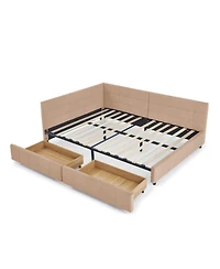 Rainsken Storage Upholstered Tufted Bed Frame, with 2 Drawers, Velvet Corner Frame Full, No Box Spring Needed