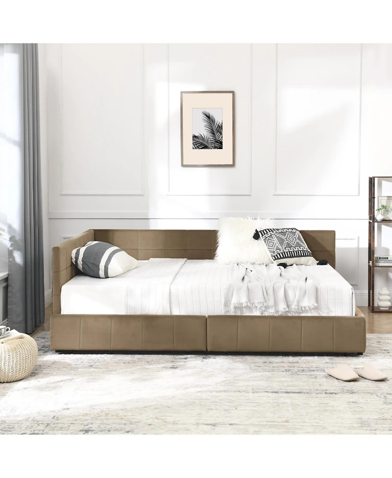 Rainsken Storage Upholstered Tufted Bed Frame, with 2 Drawers, Velvet Corner Frame Full, No Box Spring Needed