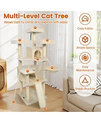 Cozito Cat Tree 65 inch with 3 Upholstered Perches and 2 Condos