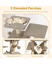 Cozito Cat Tree 57 inch with Dual Condos Hammock and Dangling Balls