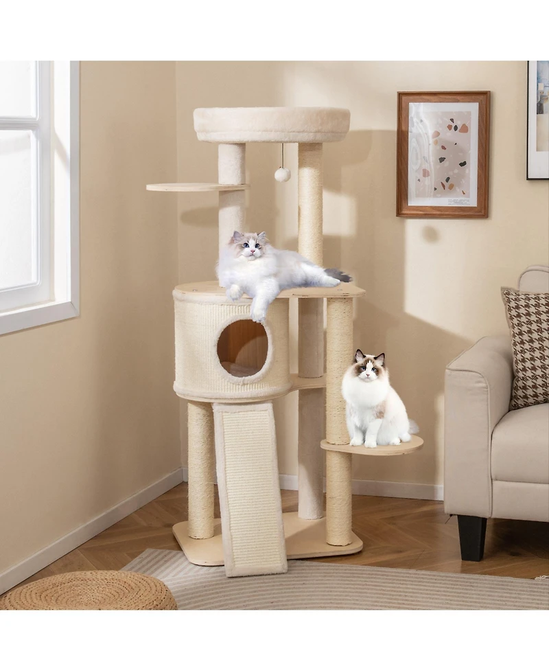 Cozito Cat Tree 56 in Wooden with 2 Sisal Posts and Ladder