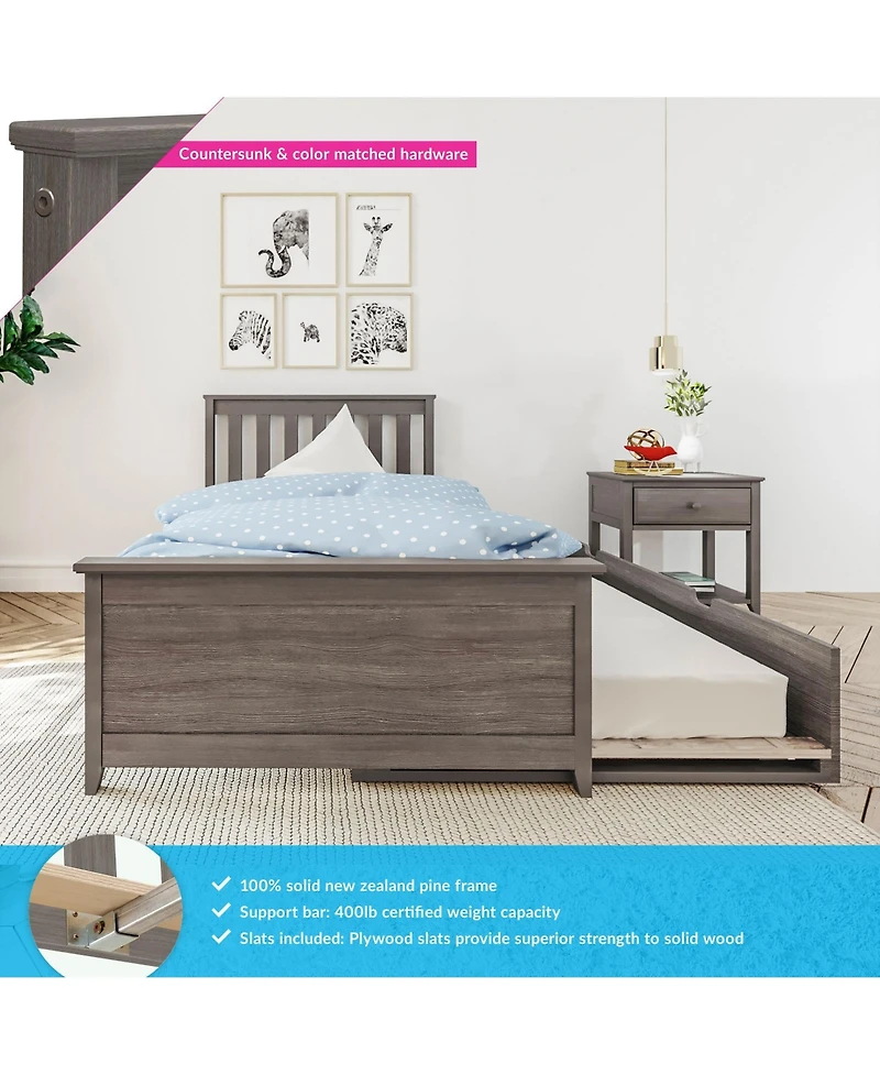 Max & Lily Bed Frame with Trundle, Classic Solid Wood Platform Storage