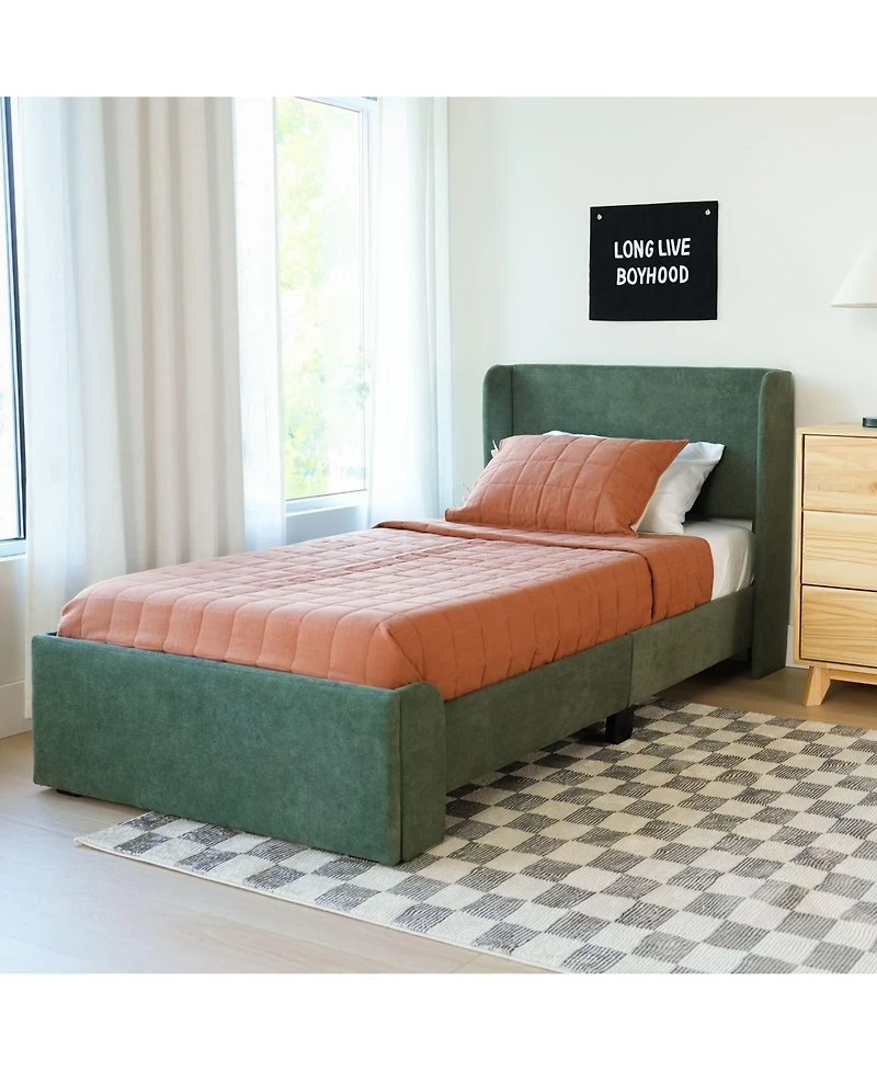 Max & Lily Upholstered Bed with Rectangular Headboard Drawer Side Storage