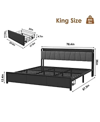 gaomon Industrial Bed Frame with Storage Headboard, Charging Station and 2 Drawers