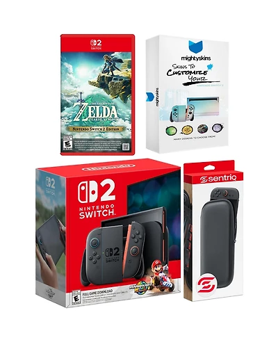 Nintendo Switch 2 + Mario Kart World, Zelda Tears of the Kingdom, MightySkins Code and Protective Case Bundle