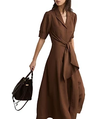 Reiss Women's Short-Sleeve Belted Linen with Midi Dress