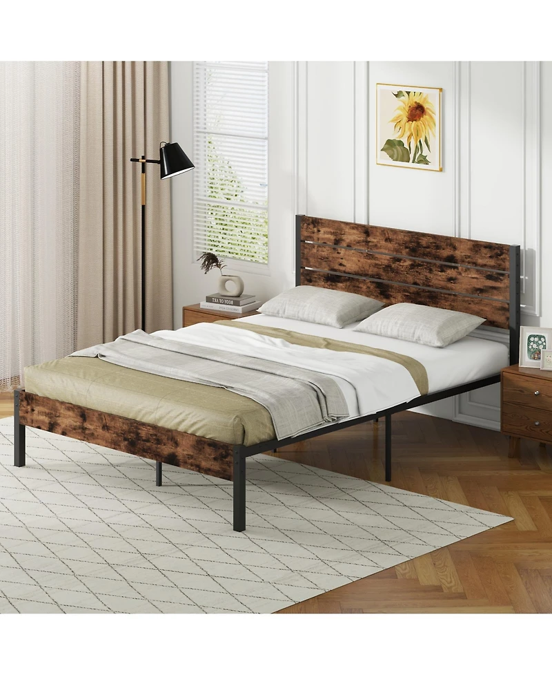 Slickblue Modern Bed Frame with Tall Headboard Mute Bar Structure for Quiet Stability