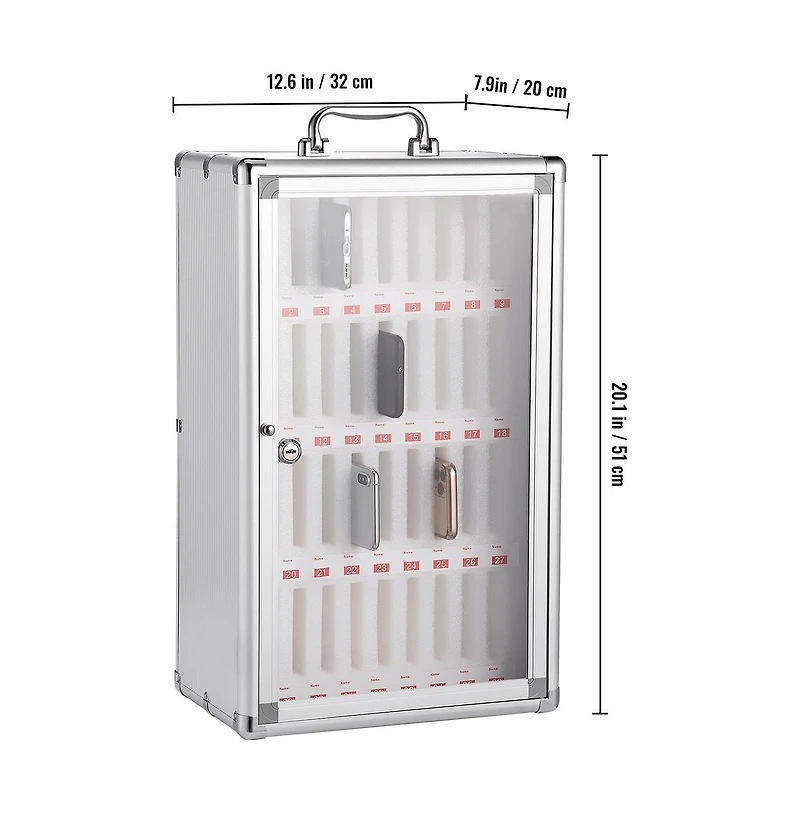Sugift 36-Slot Cell Phone Storage Cabinet with Key Lock, Aluminum Alloy, Wall Mounted or Freestanding