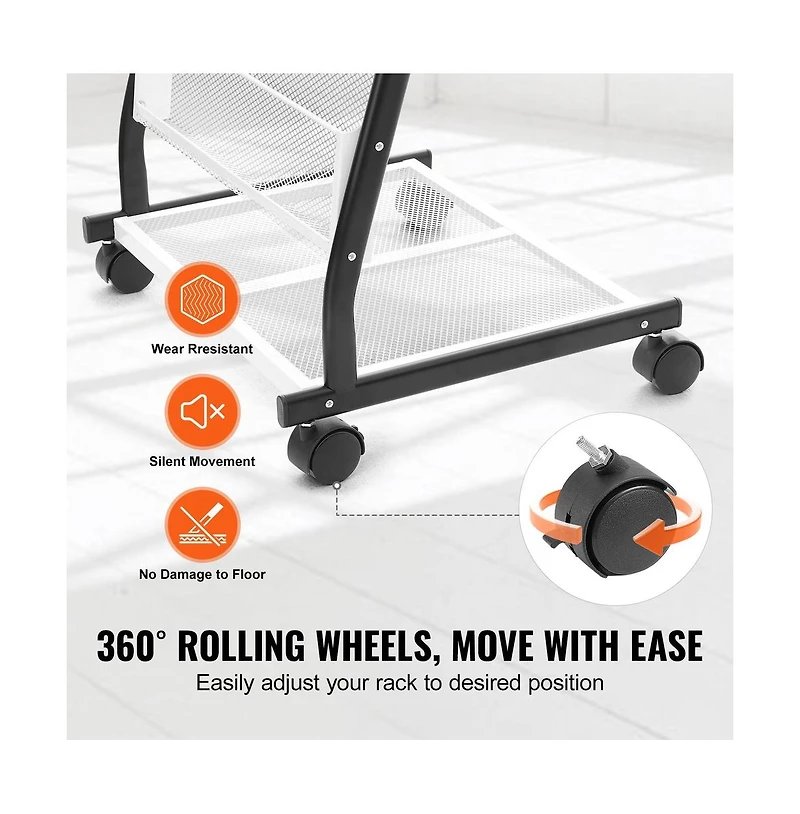 Sugift 6-Tier Brochure Display Rack on Wheels, Iron Floor Standing Literature Holder